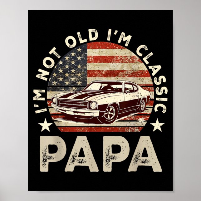 Funny Old Car Clic American Us Flag Mens Dad Papa  Poster (Vorne)