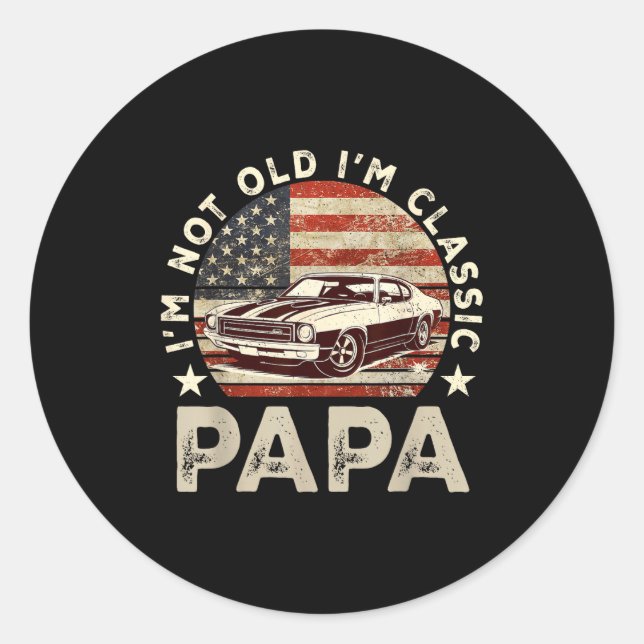 Funny Old Car Clic American Us Flag Mens Dad Papa  Runder Aufkleber (Vorderseite)