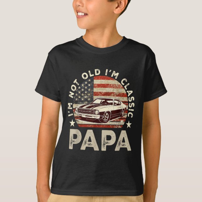 Funny Old Car Clic American Us Flag Mens Dad Papa  T-Shirt (Vorderseite)