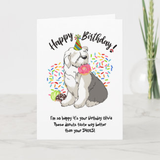 Funny Old English Sheepdog Birthday Card Donuts Einladung