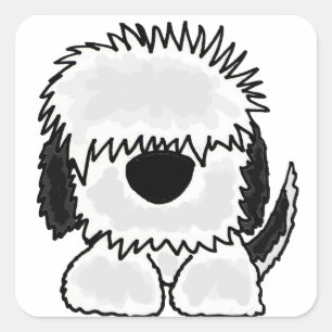Funny Old English Sheepdog Cartoon Quadratischer Aufkleber