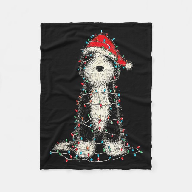 Funny Old English Sheepdog Christmas Graphics Dog  Fleecedecke (Vorderseite)