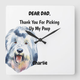 Funny Old English Sheepdog Vater Watercolor Canon Quadratische Wanduhr