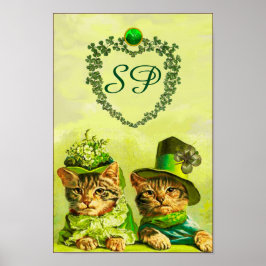 FUNNY OLD FASHION ST.PATRICK'S CATS, HERZMONOGRAM POSTER