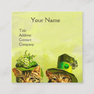 FUNNY OLD FASHION ST.PATRICK'S CATS, HERZMONOGRAM QUADRATISCHE VISITENKARTE