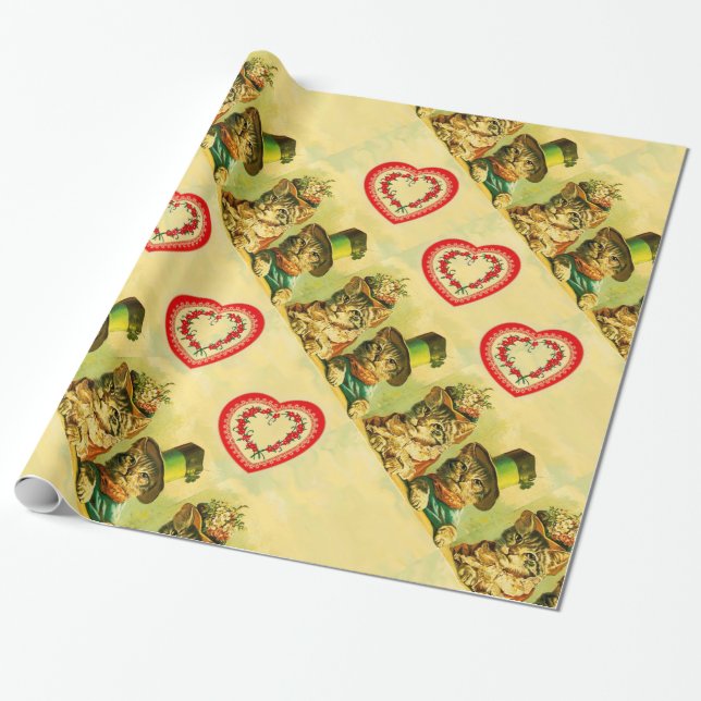 FUNNY OLD FASHION VALENTINE'S DAY CATCATS WITH HEA GESCHENKPAPIER (Ungerollt)