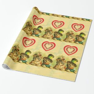 FUNNY OLD FASHION VALENTINE'S DAY CATCATS WITH HEA GESCHENKPAPIER