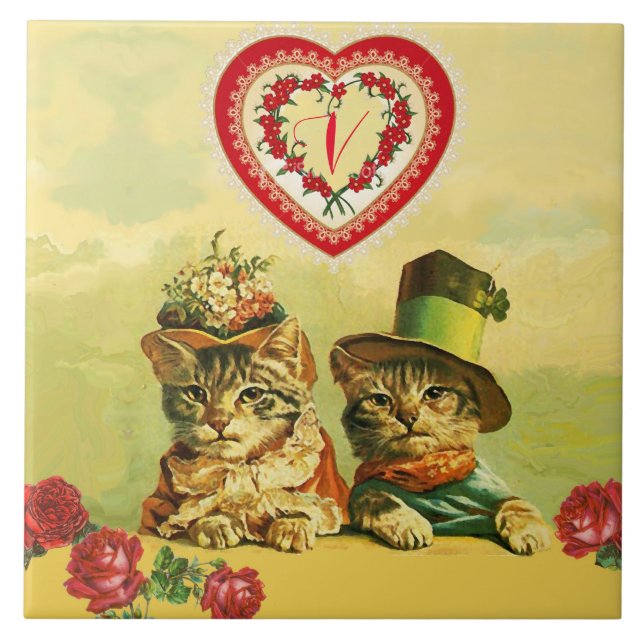 FUNNY OLD FASHION VALENTINE'S DAY CATS, Heart, Ros Fliese (Vorderseite)