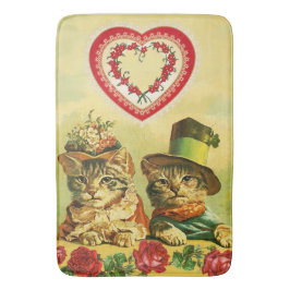 FUNNY OLD FASHION VALENTINSTAG CATS, Hearts, Rose Badematte