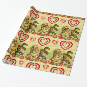 FUNNY OLD FASHION VALENTINSTAG CATS, Hearts, Rose Geschenkpapier