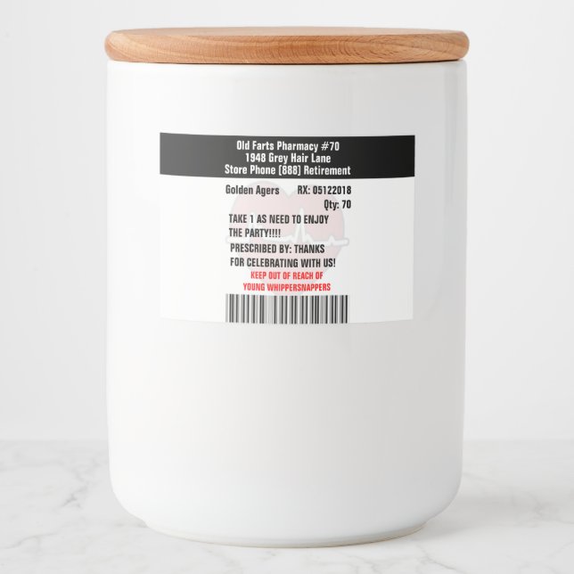 Funny Old Furzen Party Verschreibung RX Flasche Et Lebensmitteletikett (Vorderseite)