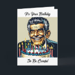 Funny Old Man Birthday Spaß Karte<br><div class="desc">Ein lustiger alter Mann,  der einen Kuchen mit vielen Kerzen hält. Cartoon Geburtstag Spaß für ihn.</div>