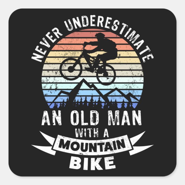 Funny Old Man Mountain Biking MTB Geschenk Quadratischer Aufkleber (Vorderseite)