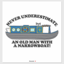 Funny Old Man with Narrowboat Quote Aufkleber