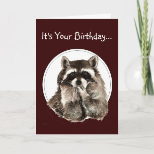 Funny Older Wiser Birthday Card Cute Raccoon Karte