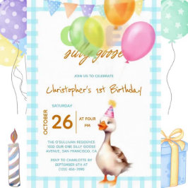 Funny One Albern Goose Blue Boy 1. Geburtstag Einladung