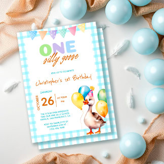 Funny One Albern Goose Blue Boy 1. Geburtstag Einladung