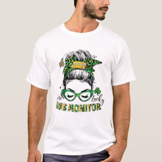 Funny One Lucky School Bus Monitor Messy Bun St Pa T-Shirt