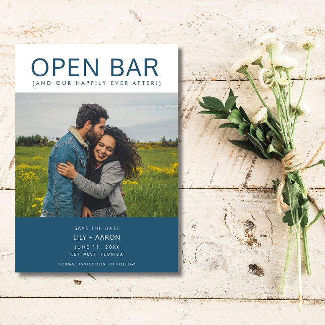 Funny Open Bar Foto Hochzeit Speichern Sie das Dat Save The Date (Funny Open Bar Photo Wedding Save the Date)
