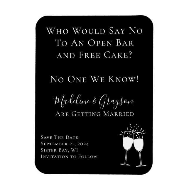 Funny Open Bar Free Cake Hochzeit speichern das Da Magnet (Vertikal)