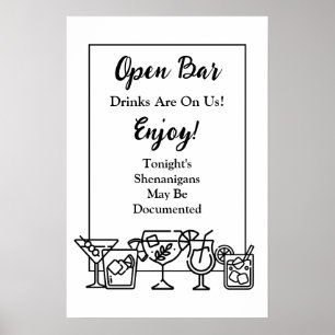 Funny Open Bar Wedding Sign Poster