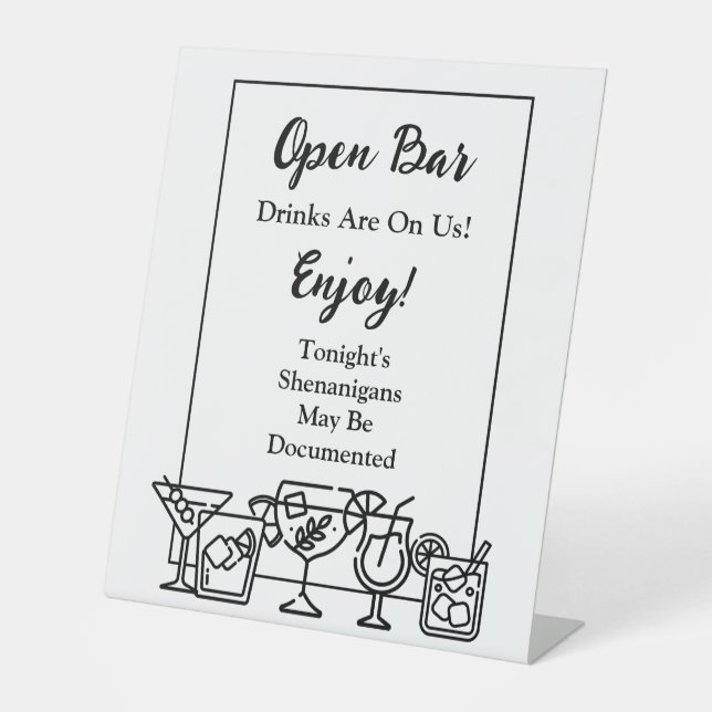 Funny Open Bar Wedding Sign Sockelschild (Vorderseite)