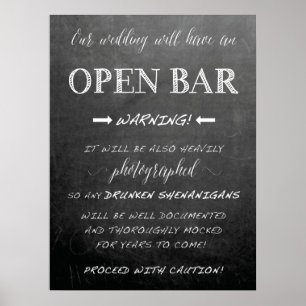 Funny Open Bar Wedding-Zeichen Chalkboard-Stil Poster