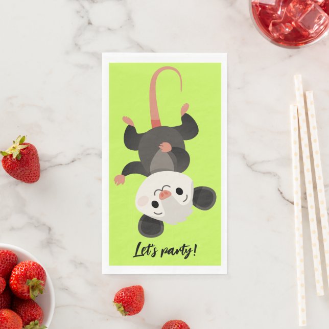 Funny Opossum “Let’s Party” Green Serviette (Beispiel)