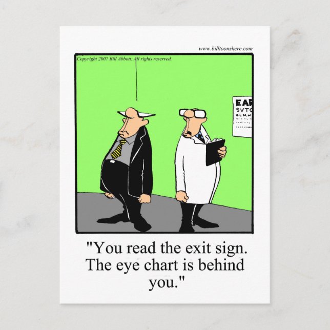 Funny Optometrist Cartoon Postkarte (Vorderseite)