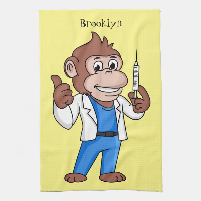 Funny Orang-Utan Cartoon Arzt Geschirrtuch (Vertikal)