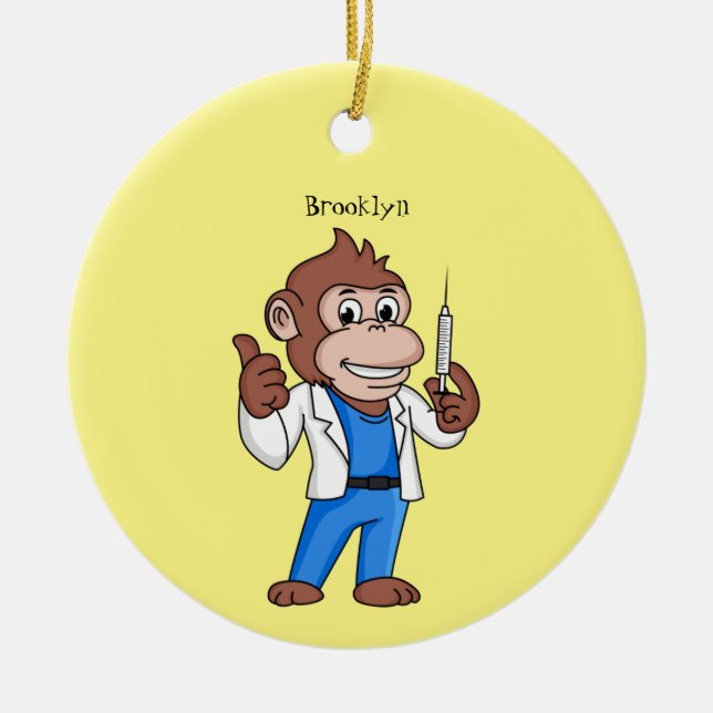 Funny Orang-Utan Cartoon Arzt Keramik Ornament (Vorne)