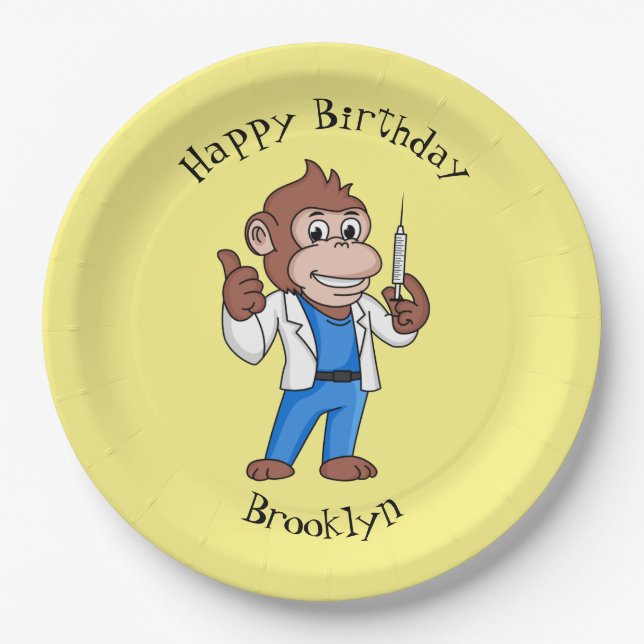 Funny Orang-Utan Cartoon Arzt Pappteller (Vorderseite)