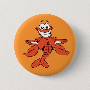 Funny ORANGE CARTOON LOBSTER lächelt glücklich S Button