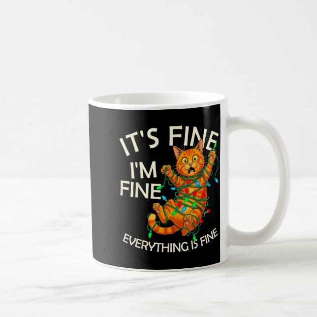 Funny Orange Cat Christmas Light It's Fine I'm Fin Kaffeetasse (Rechts)
