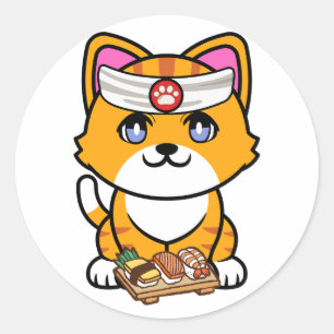 Funny Orange Cat ist ein Sushi-Koch Runder Aufkleber