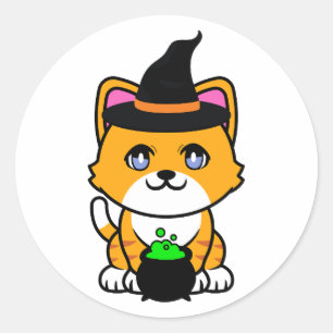 Funny Orange Cat ist eine Hexe Runder Aufkleber