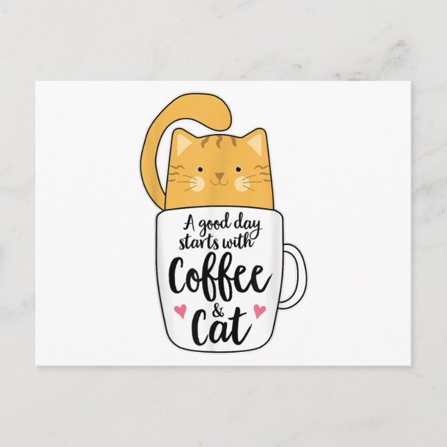 Funny Orange Cat Kaffee Tasse Chat Lover Postkarte (Vorderseite)