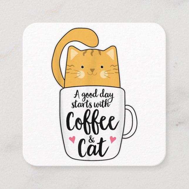 Funny Orange Cat Kaffee Tasse Chat Lover Quadratische Visitenkarte (Vorderseite)