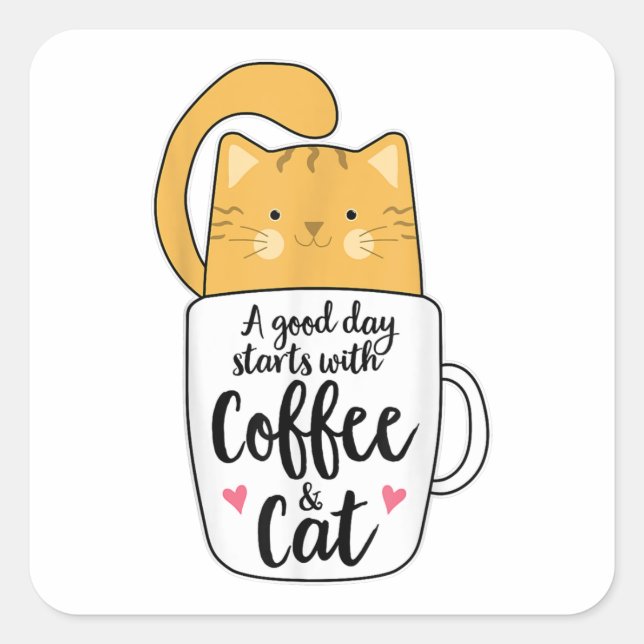 Funny Orange Cat Kaffee Tasse Chat Lover Quadratischer Aufkleber (Vorderseite)