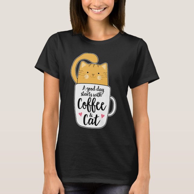 Funny Orange Cat Kaffee Tasse Chat Lover T-Shirt (Vorderseite)