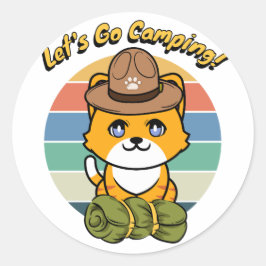 Funny Orange cat will Camping zu gehen Runder Aufkleber