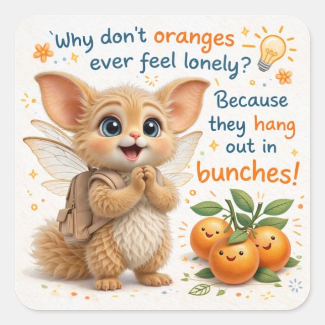 Funny Orange Dad Joke Quadratischer Aufkleber (Vorderseite)