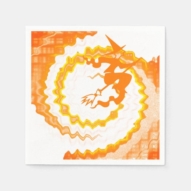 Funny orange fliegender Hexenzauber Halloween Serviette (Vorderseite)