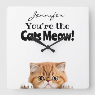 Funny Orange Ginger Tabby Chat Wall Clock Quadratische Wanduhr