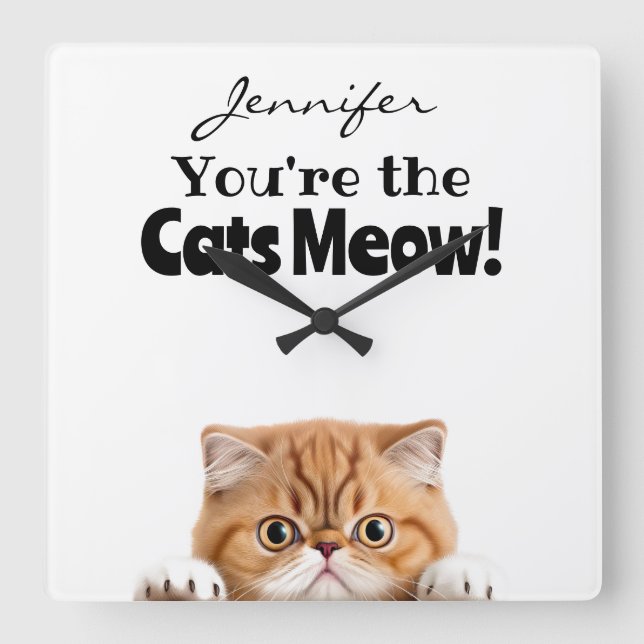 Funny Orange Ginger Tabby Chat Wall Clock Quadratische Wanduhr (Vorderseite)