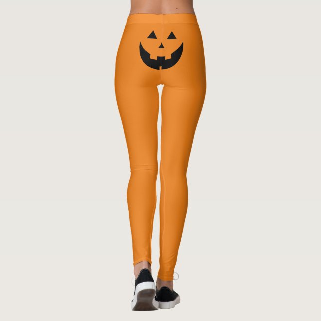 Funny Orange Kürbislaterne Kürbisgesicht Halloween Leggings (Rückseite)