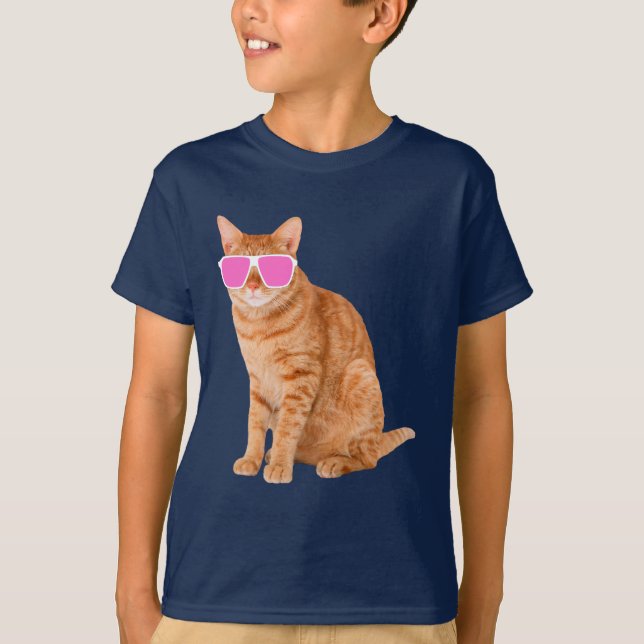 Funny Orange Tabby Cat mit Sonnenbrille T-Shirt (Vorderseite)