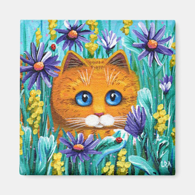 Funny Orange Tabby Cat Mouse Blume Creationarts Magnet (Vorne)