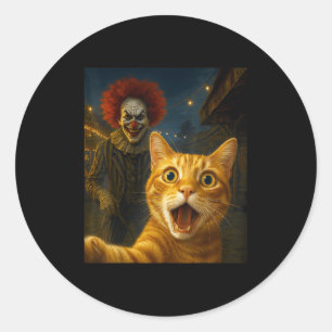 Funny Orange Tabby Cat Selfie Creepy Clown Soky Ca Runder Aufkleber