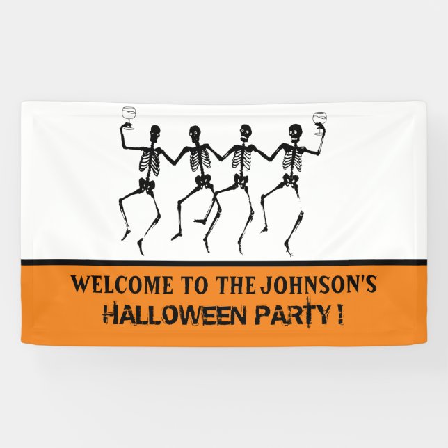  Funny Orange und Black Dancing Skelett Halloween Banner (Horizontal)